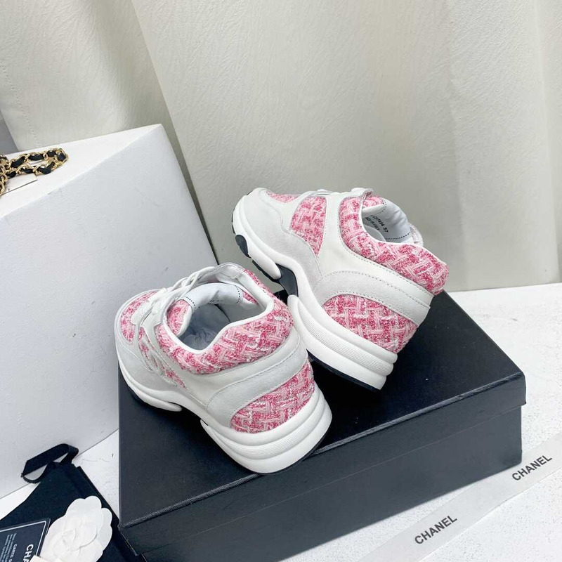 Ch*el sneakers tweed, suede calfskin grey and pink