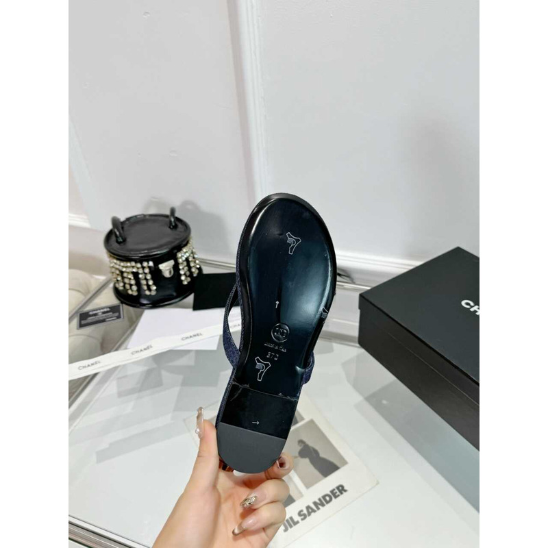 Ch*el thongs cotton & silk blue