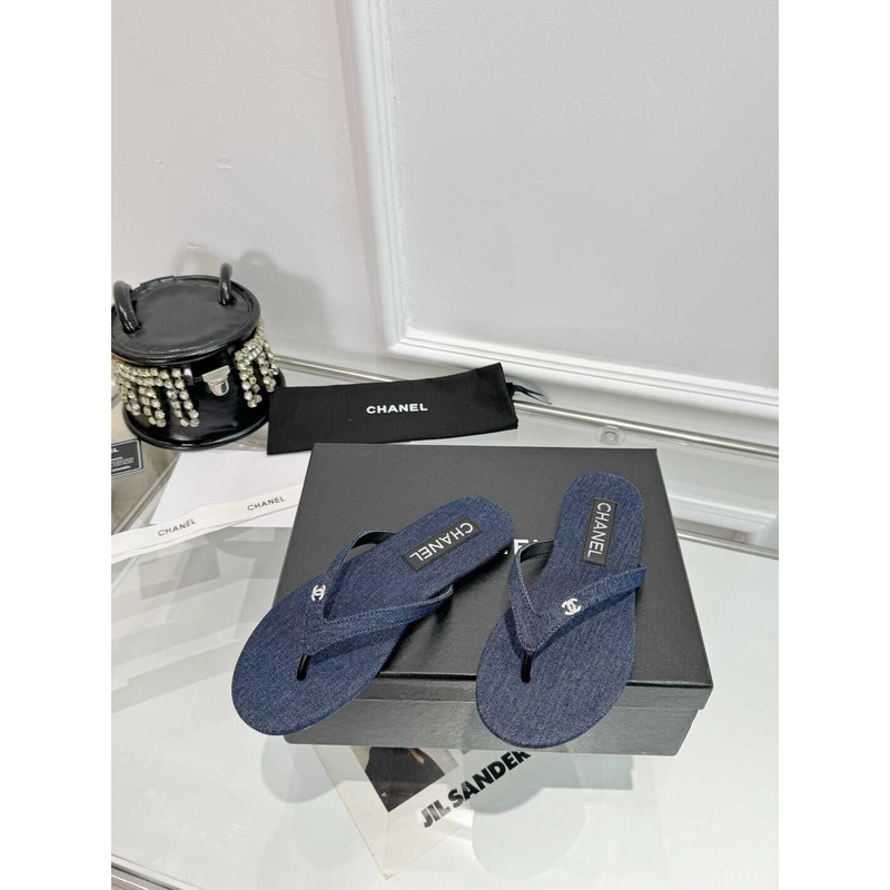 Ch*el thongs cotton & silk blue