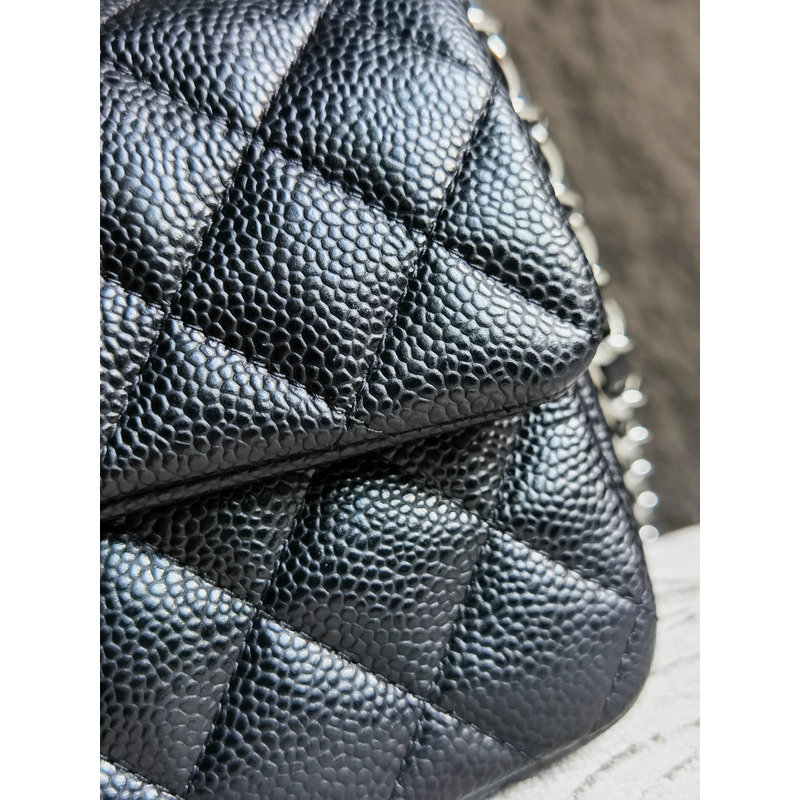 Ch*el mini rectangular flap black caviar with gunmetal hardware