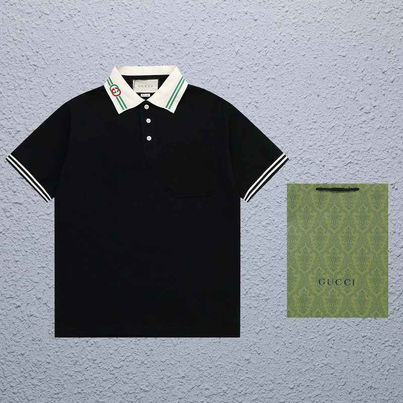 G*u*i men\''s black interlocking g cotton piquet polo