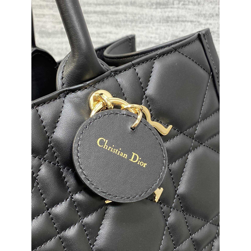 D*or medium D*or book tote macrocannage calfskin black