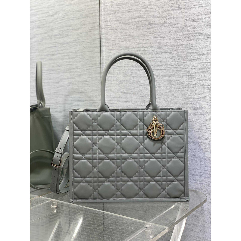 D*or medium D*or book tote macrocannage calfskin gray