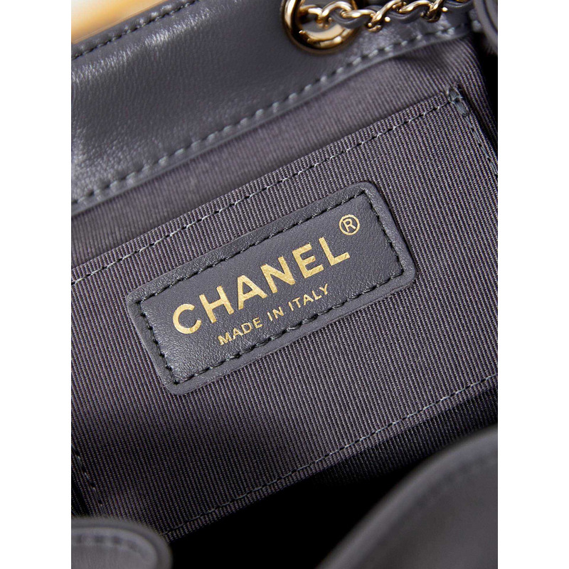 Ch*el small backpa calfskin & gold-tone metal gray