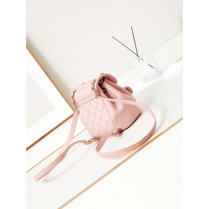 Ch*el small backpa calfskin & gold-tone metal pink