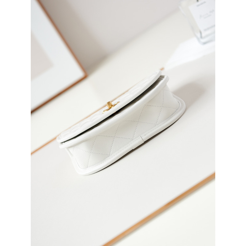 Ch*el messenger bag calfskin & gold-tone metal white