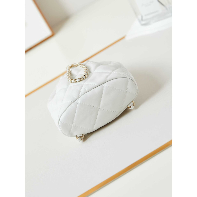 Ch*el backpack glossy lambskin and gold-tone metal white