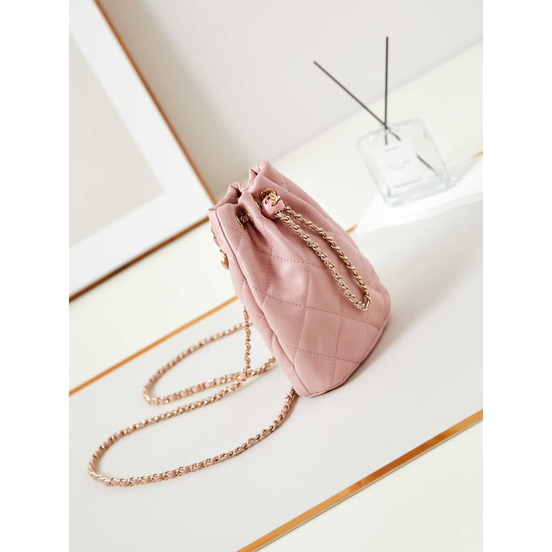 Ch*el backpack glossy lambskin and gold-tone metal pink
