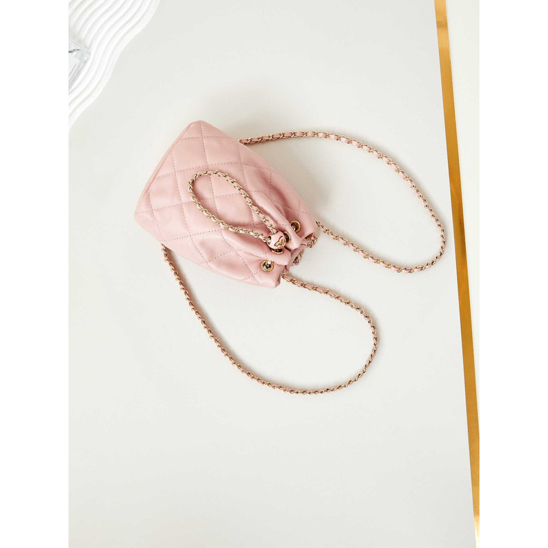 Ch*el backpack glossy lambskin and gold-tone metal pink