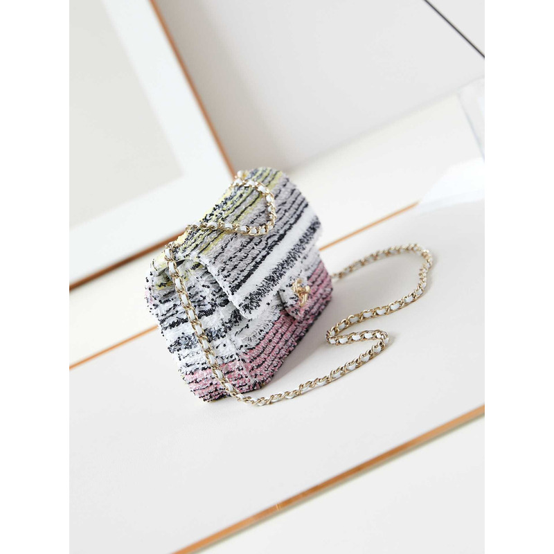 Ch*el small envelope bag sequins and gold metal multicolor