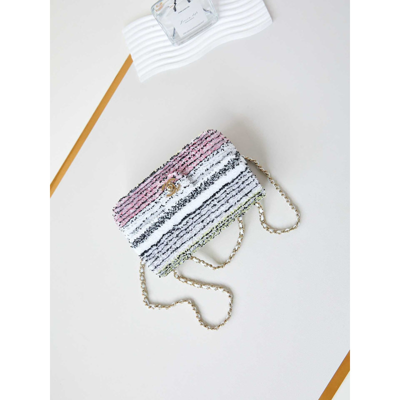 Ch*el small envelope bag sequins and gold metal multicolor