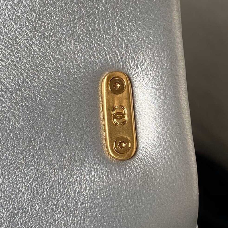 Ch*el mini flap bag shiny lambskin, imitation pearls & gold-tone metal silver