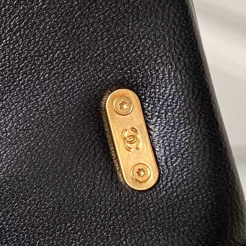 Ch*el mini flap bag shiny lambskin, imitation pearls & gold-tone metal black