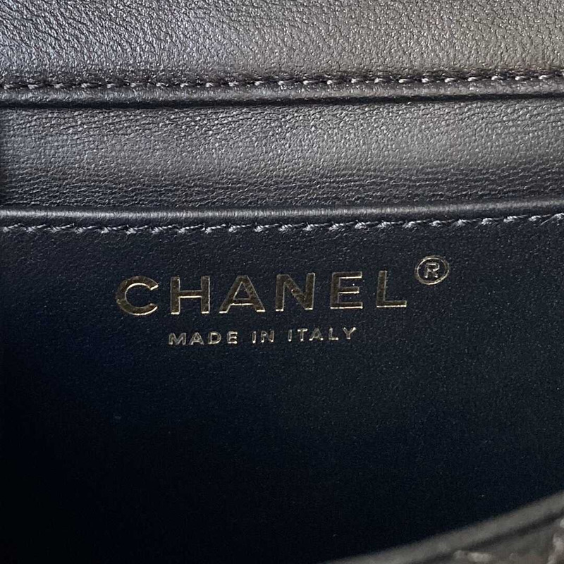 Ch*el mini flap bag shiny lambskin, imitation pearls & gold-tone metal black