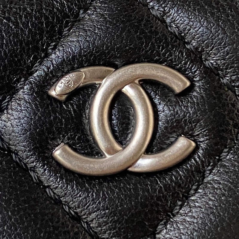 Ch*el rhombus sheepskin leather chain shoulder silver buckle chain belt shoulder bag black