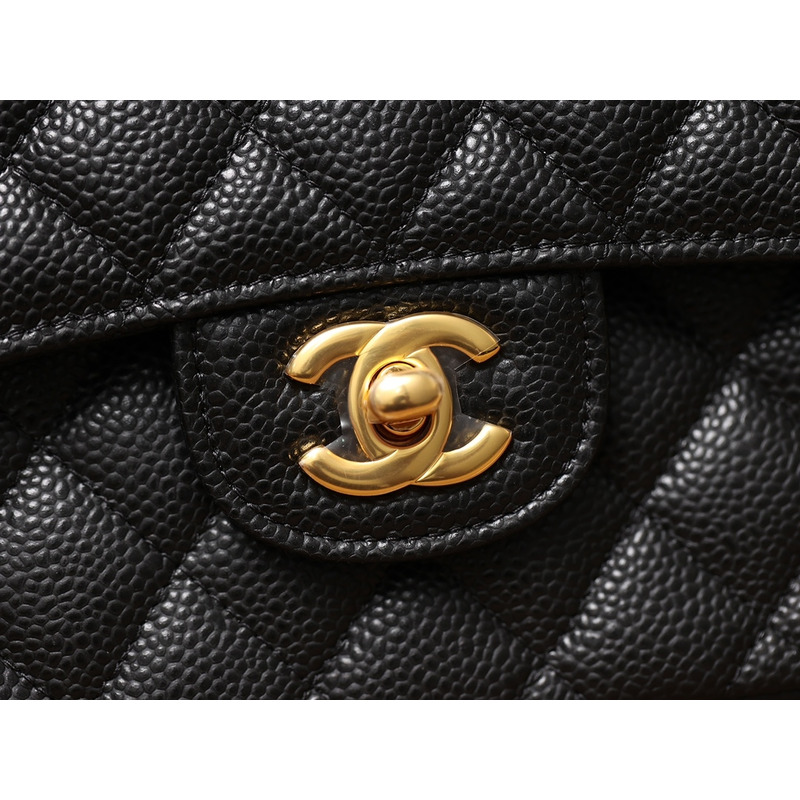 Ch*el small caviar gold classic flap bag black