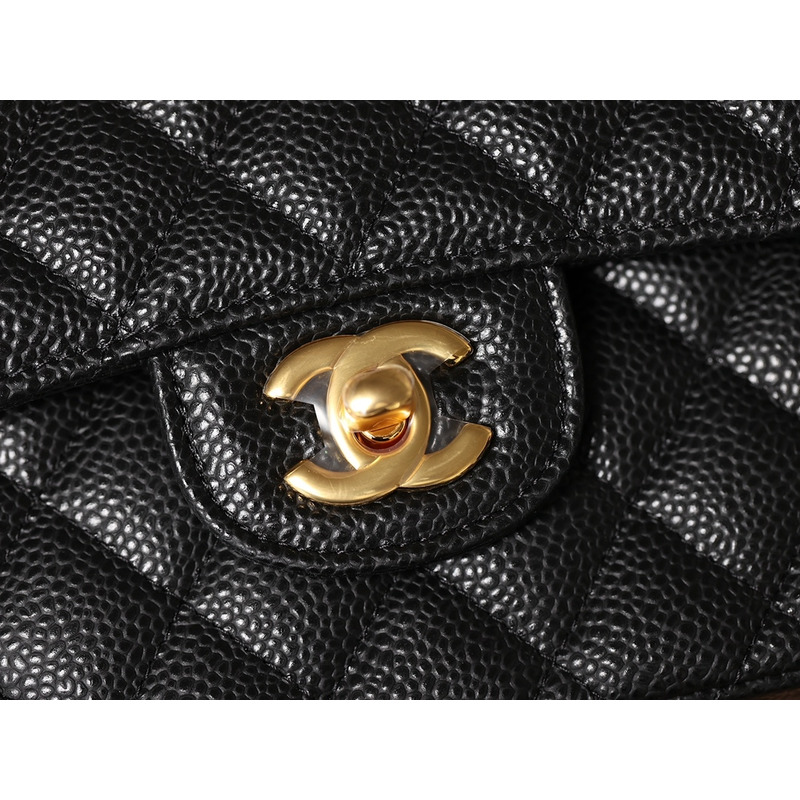 Ch*el small caviar gold classic flap bag black