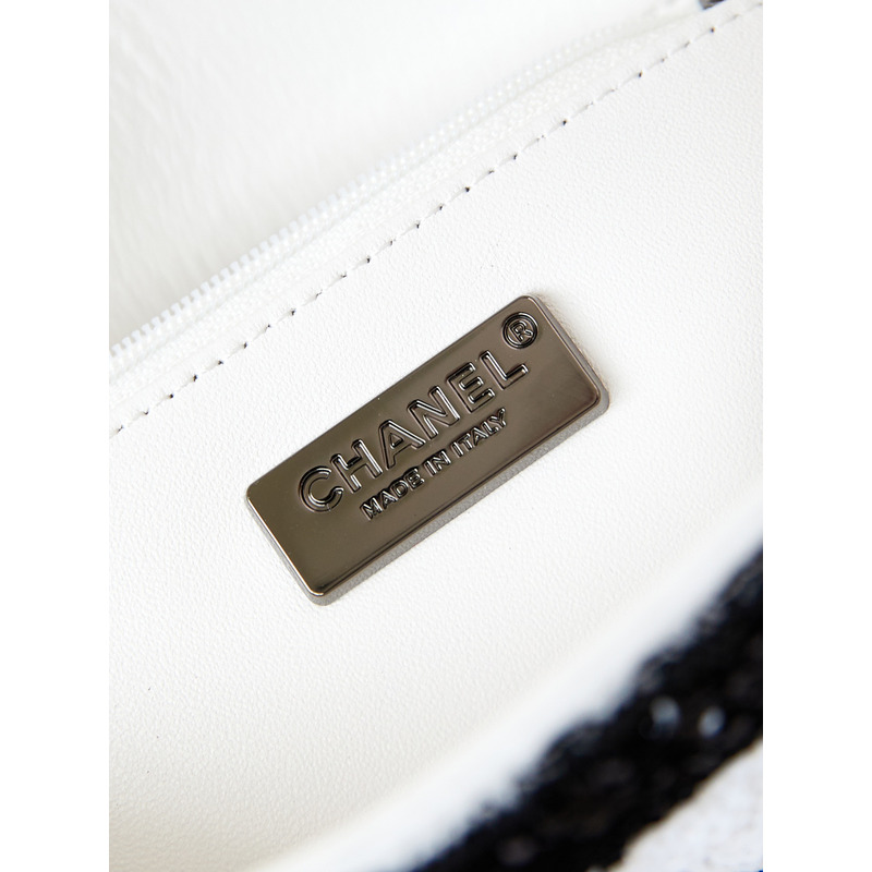 Ch*el large palatine capsule sequins & gold metal white and black