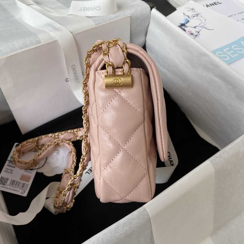 Ch*el mini classic handbag lambskin & gold-tone metal pink