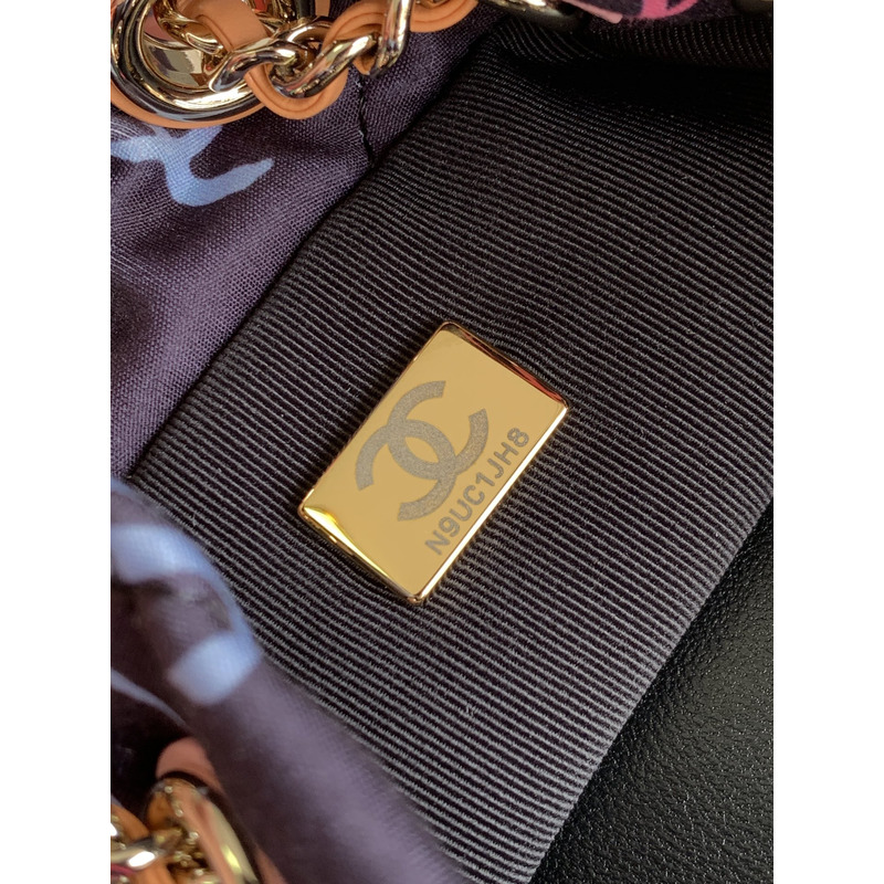 Ch*el backpack printed fabric & gold metal black & multicolour