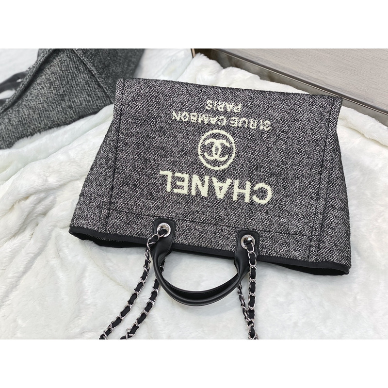 Ch*el deauville chain tote bag in gray/black