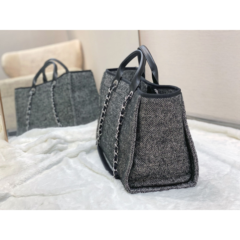 Ch*el deauville chain tote bag in gray/black