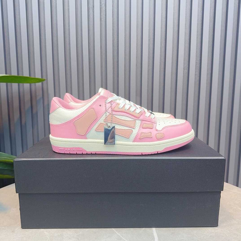 -AMIRI White & Pink Skeleton Sneakers