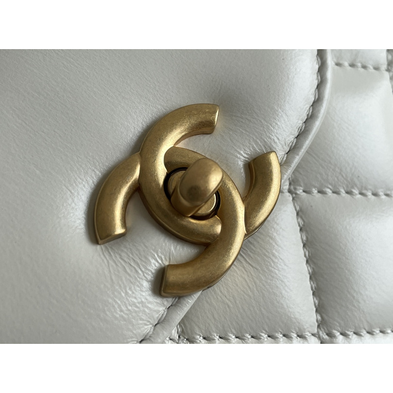 Ch*el mini shopping bag calfskin & gold-tone metal white