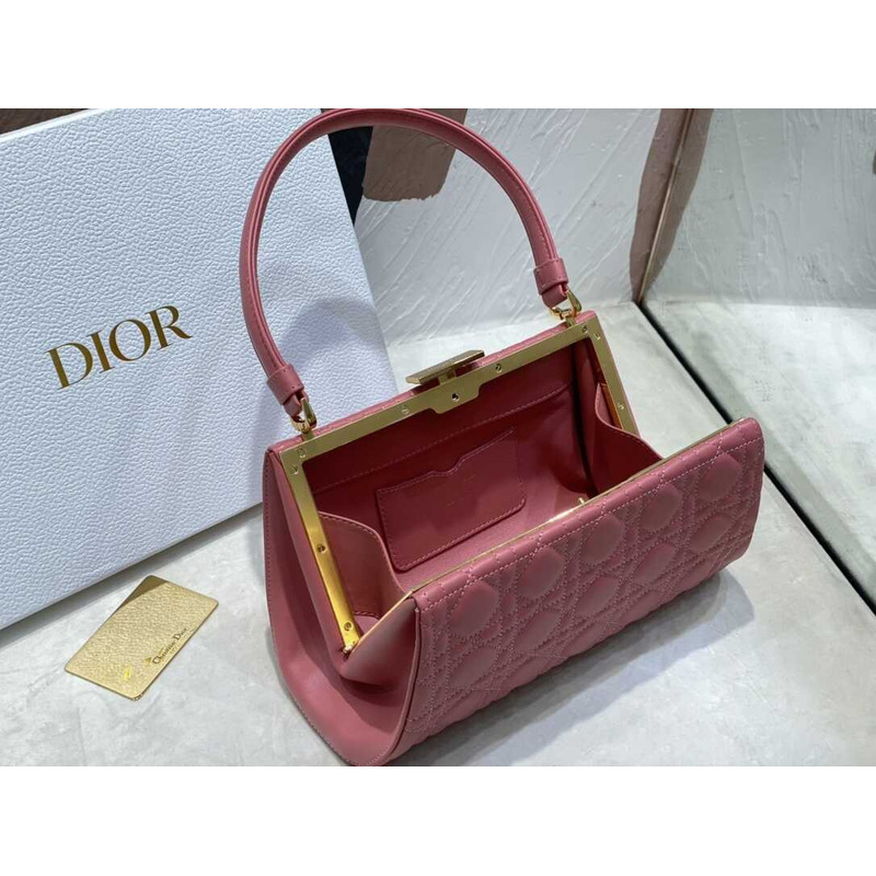 D*or caro cannage frame bag pink leather