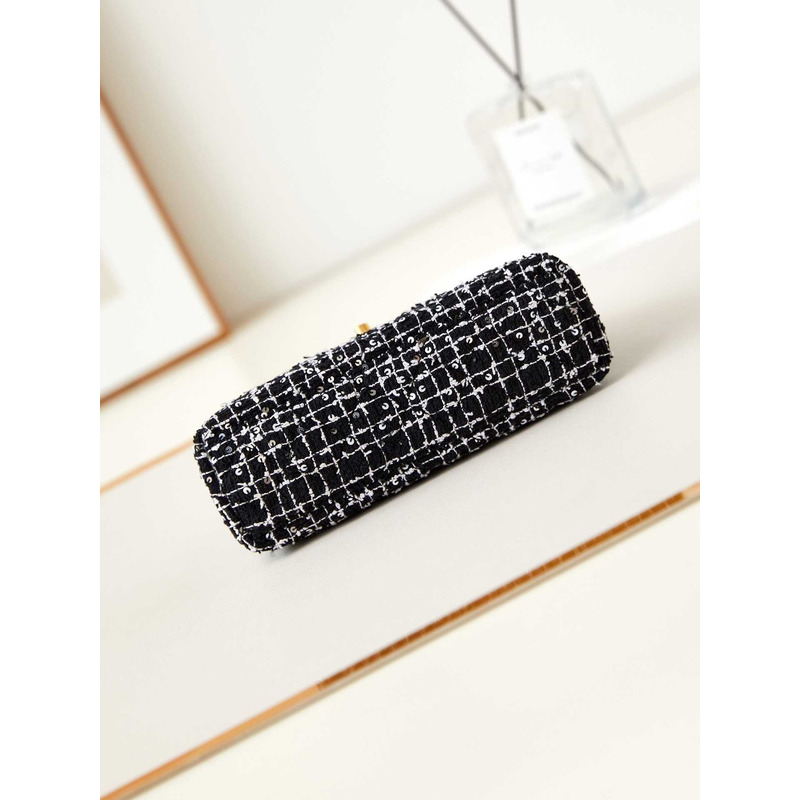 Ch*el mini kelly shopping bag cotton tweed black