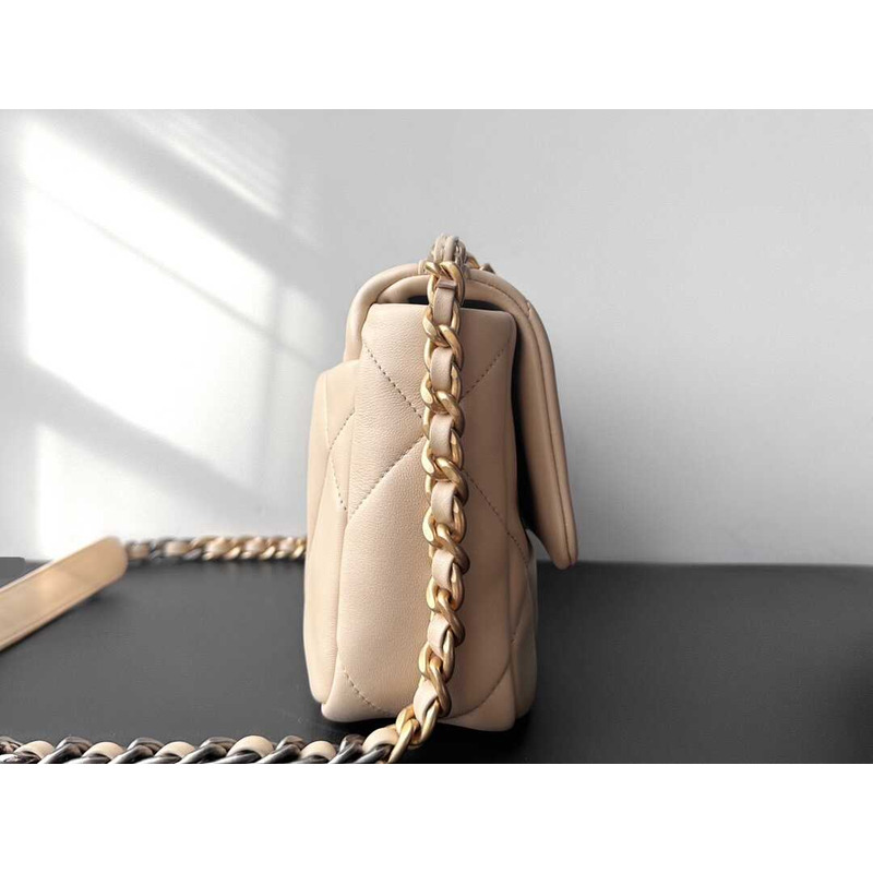 Ch*el 19 handbag lambskin beige