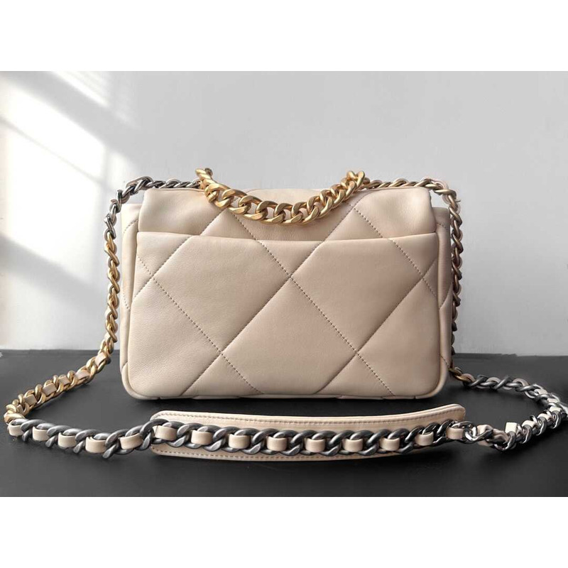 Ch*el 19 handbag lambskin beige