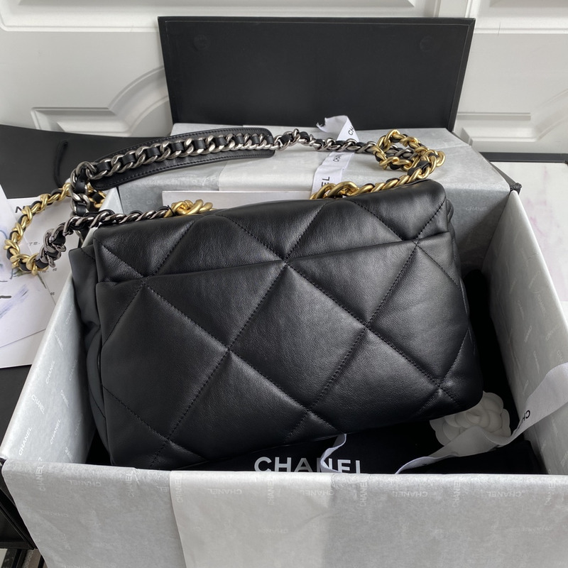 Ch*el 19 black handbag gold