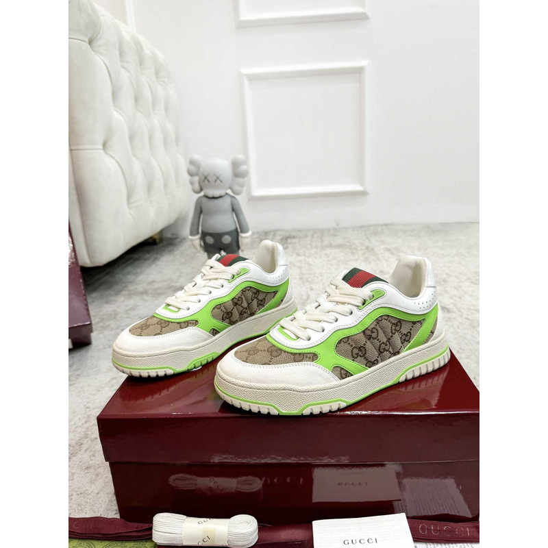 G*u*i re-web sneaker with classic gg canvas and leather fluorescent green