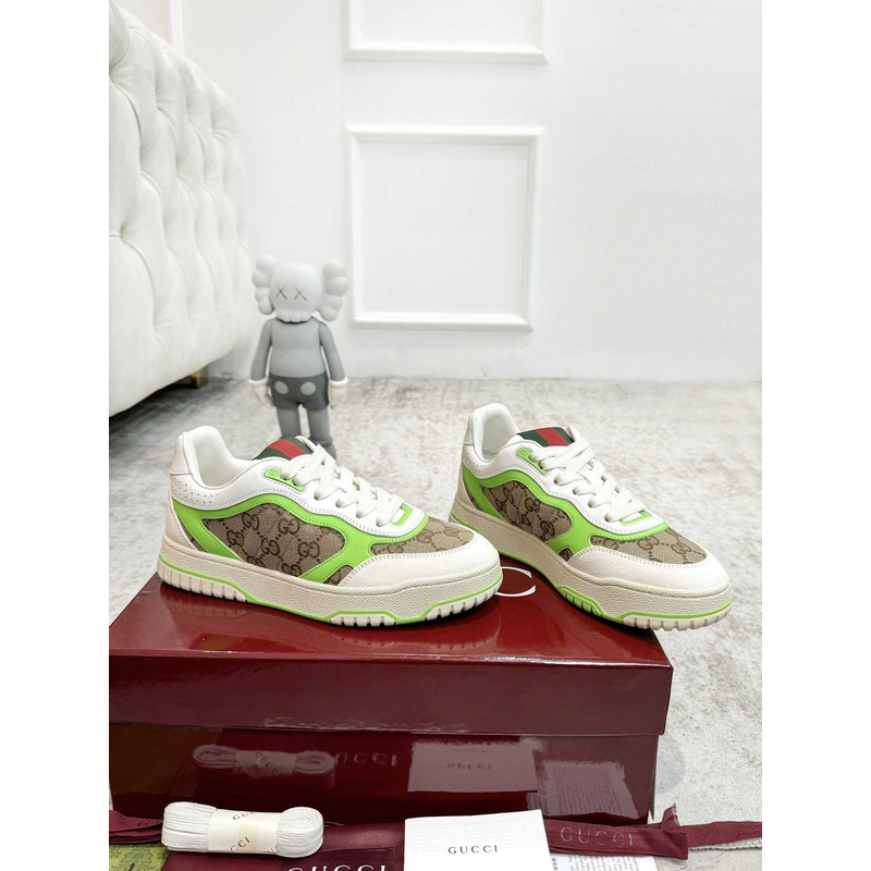 G*u*i re-web sneaker with classic gg canvas and leather fluorescent green