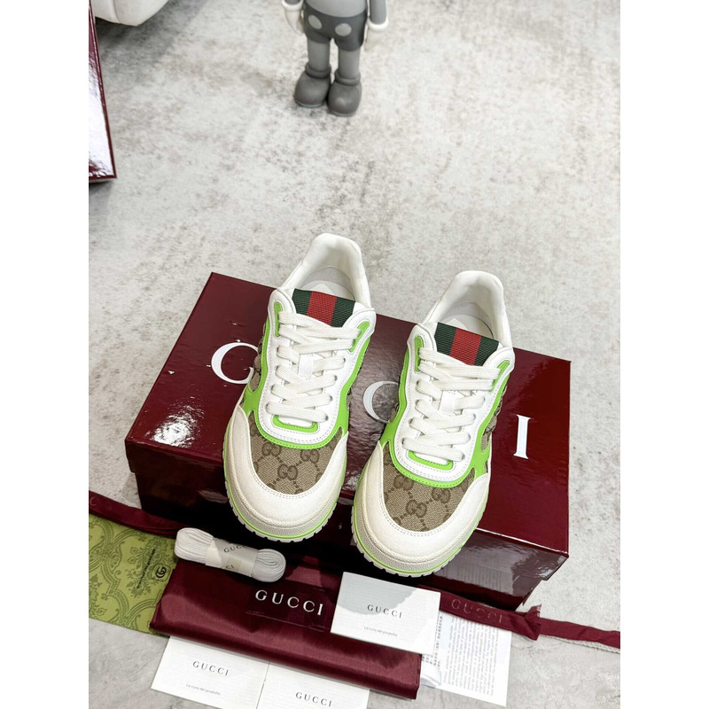 G*u*i re-web sneaker with classic gg canvas and leather fluorescent green