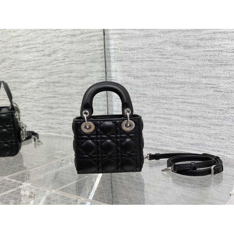 d*or lady bag S*per mini cannage leather black