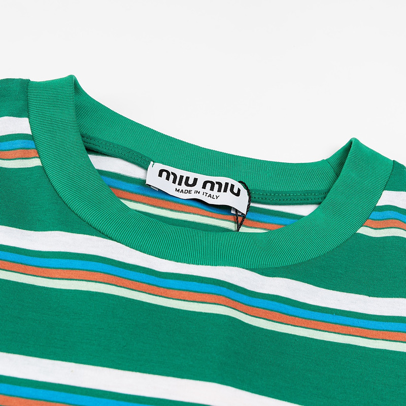 Miu Miu Jersey T-shirt Stripes Cotton Green