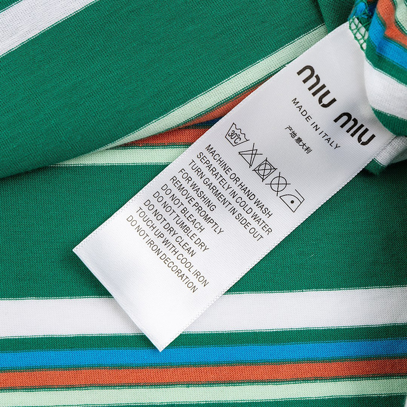 Miu Miu Jersey T-shirt Stripes Cotton Green