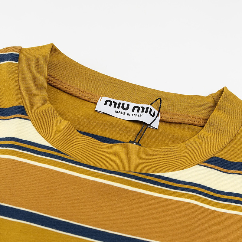Miu Miu Jersey T-shirt Stripes Cotton Mustard