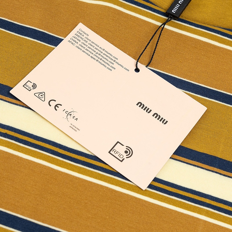 Miu Miu Jersey T-shirt Stripes Cotton Mustard