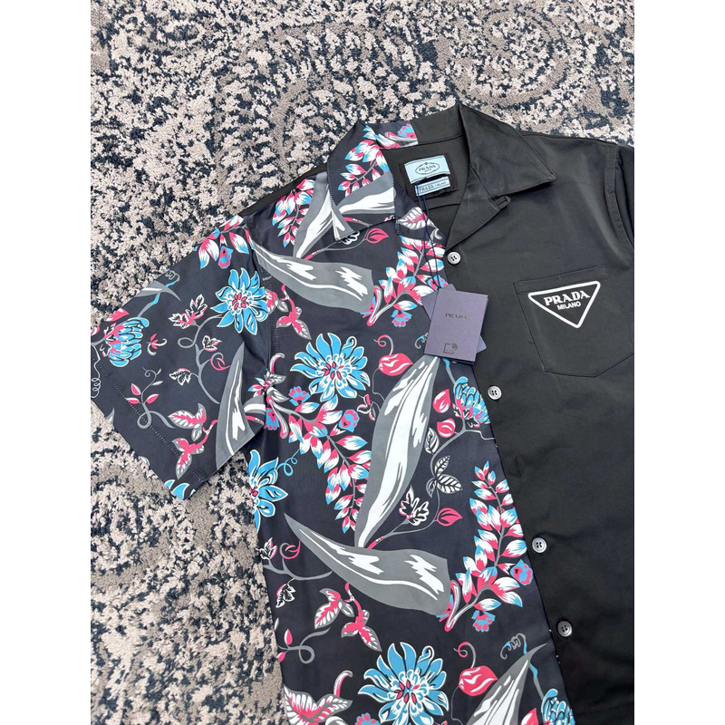 Pra*a double match tropical print shirt bicolor