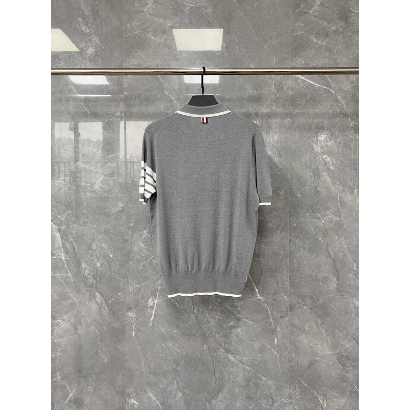Thom Browne  Cotton 4-Bar Short Sleeve Polo Gray