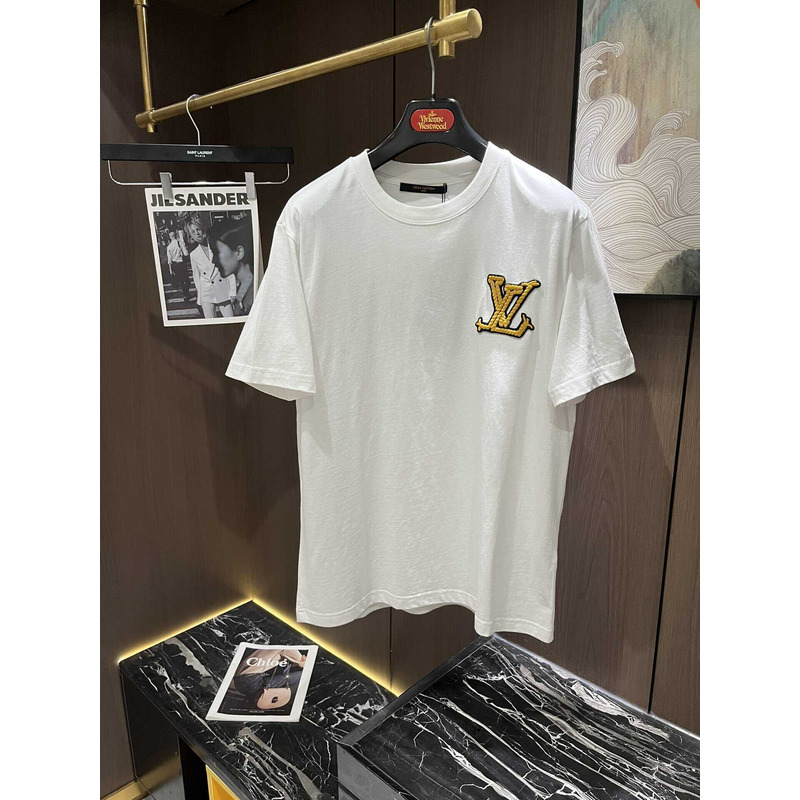 l**is V*t*n logo embroidered cotton t-shirt white