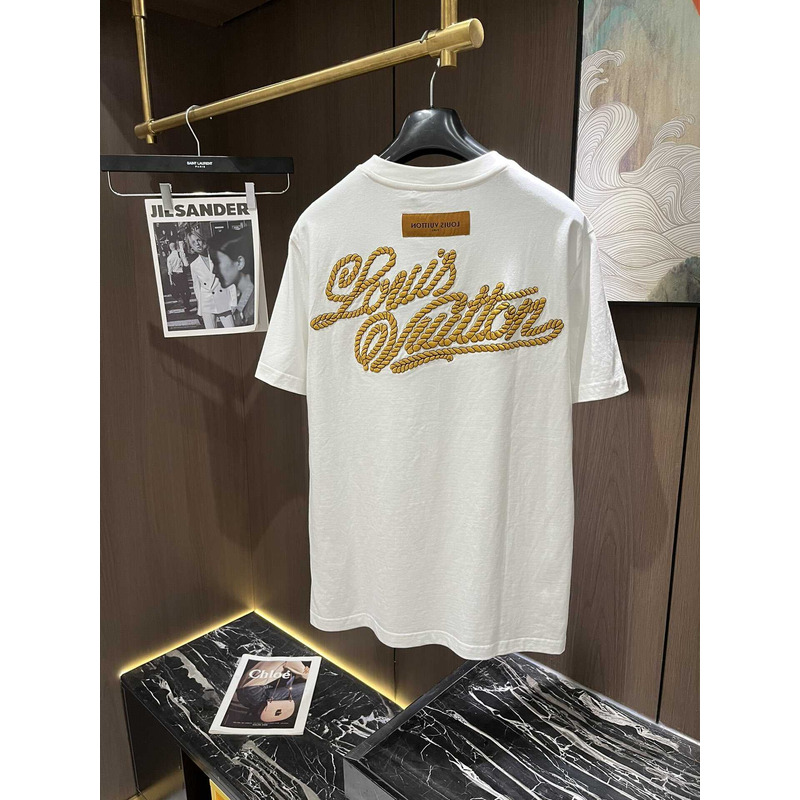 l**is V*t*n logo embroidered cotton t-shirt white