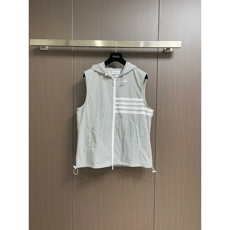 Thom Browne 4-Bar Striped Zipped Ripstop Hooded Gilet Grey