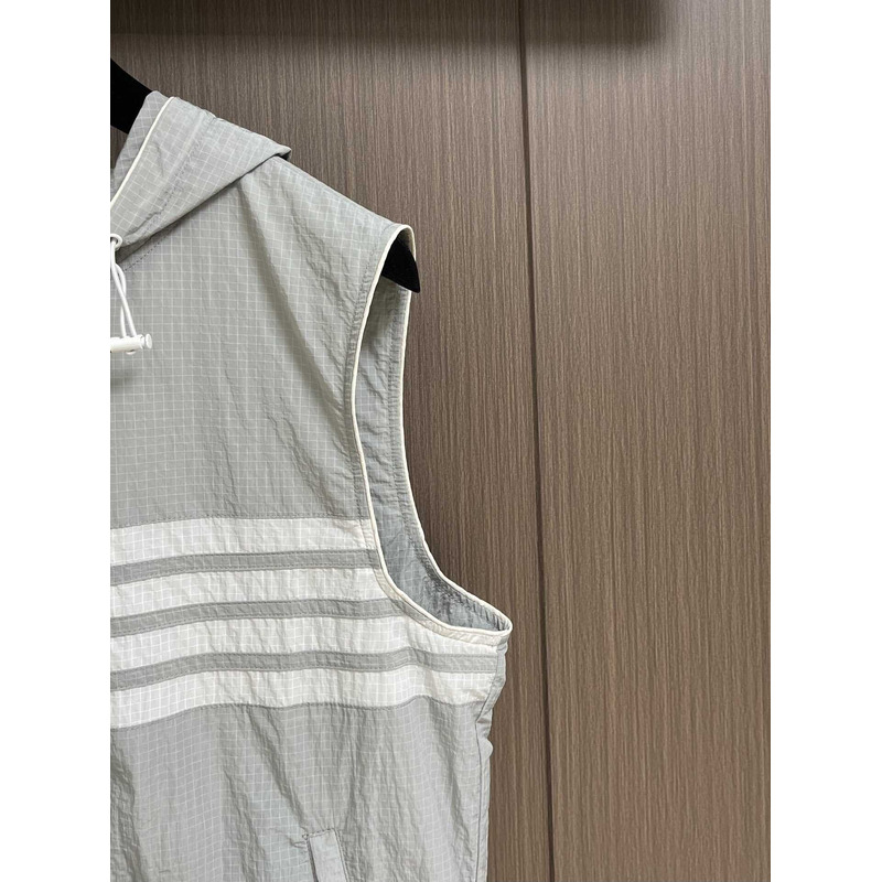 Thom Browne 4-Bar Striped Zipped Ripstop Hooded Gilet Grey