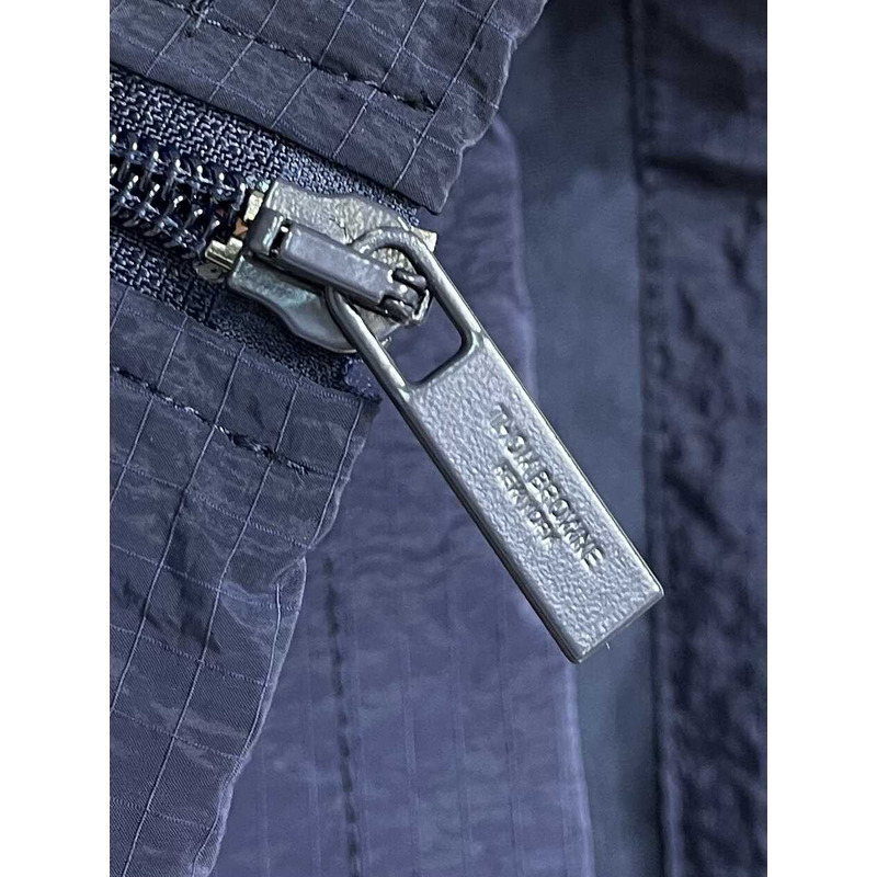 Thom Browne 4-Bar Striped Zipped Ripstop Hooded Gilet Blue