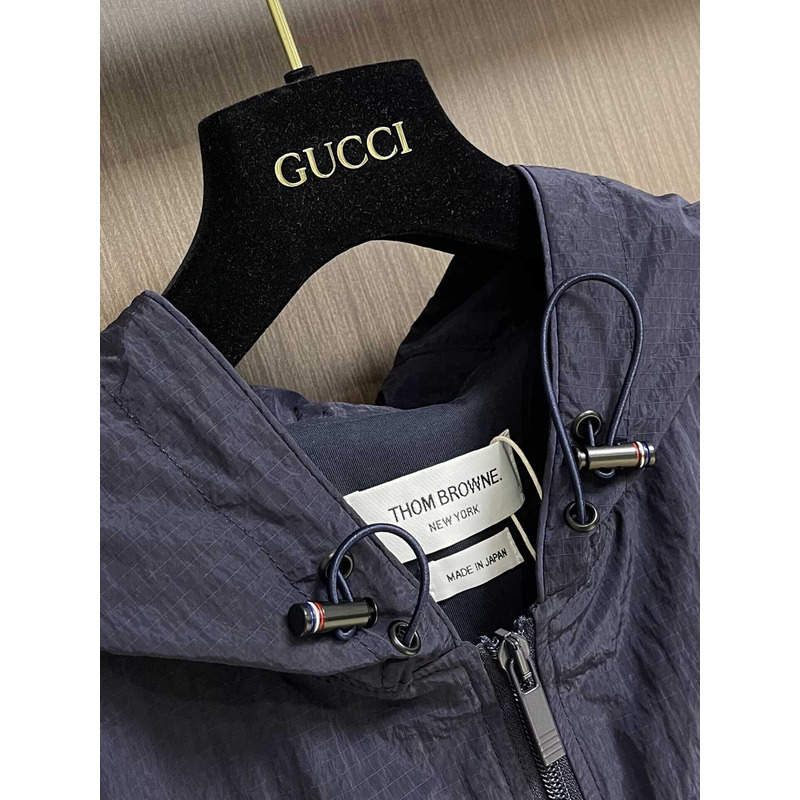 Thom Browne 4-Bar Striped Zipped Ripstop Hooded Gilet Blue