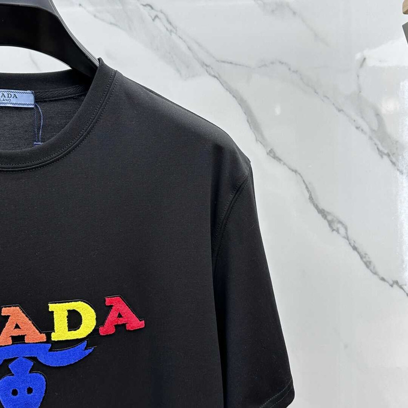 Pra*a embroidered cotton t-shirt black